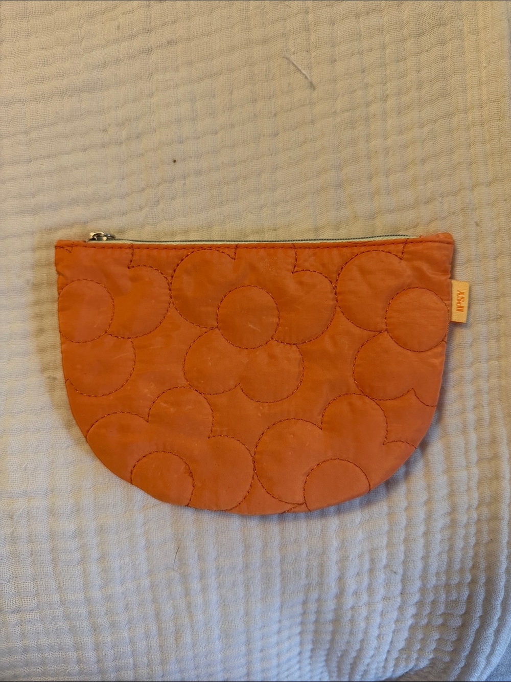 ipsy Orange Quilted Floral Half-Moon Cosmetic Pouch